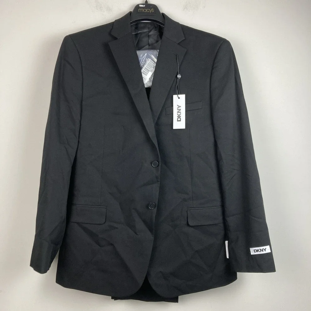 DKNY Men's Modern Fit Nested 2-piece Suit Black 44R Pants 37Wx32L